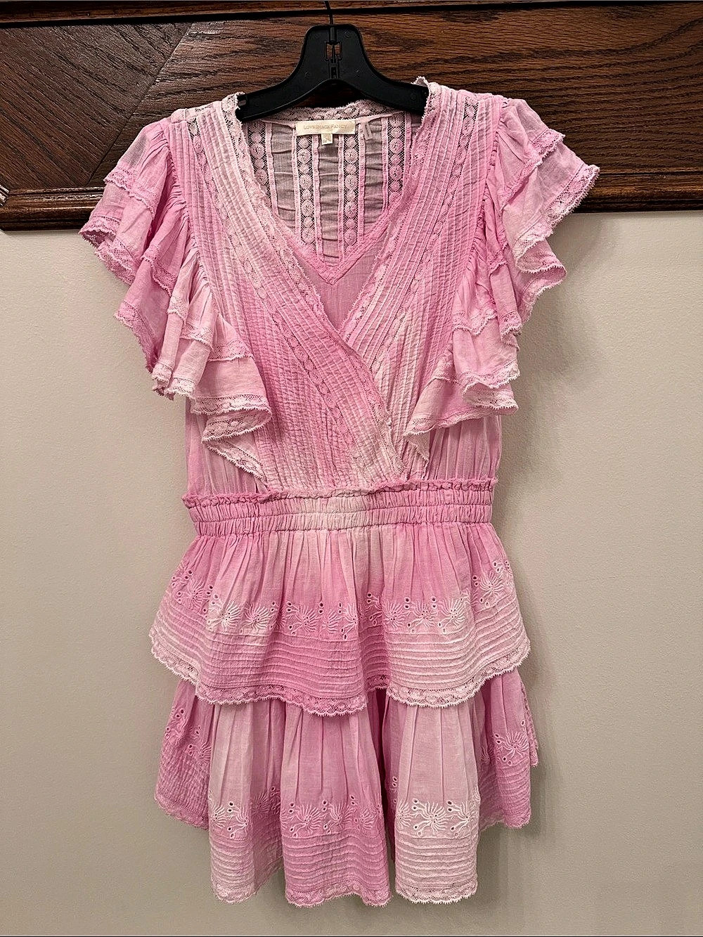 LoveShackFancy Gwen Dress Pink/White Ruffle Mini Dress Like New